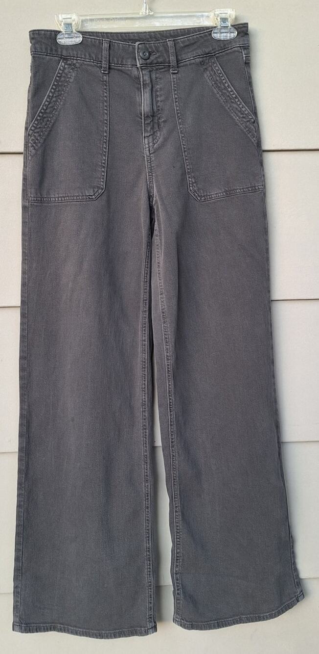 American Eagle Women Super High Rise Baggie Wide Leg Charcoal Wash Black Jeans 2